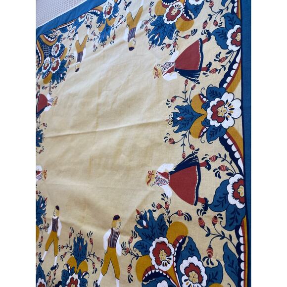 Dutch Boy & Girl Floral Print Blue & Ivory Square Card Table Cloth or Tapestry - Picture 2 of 7